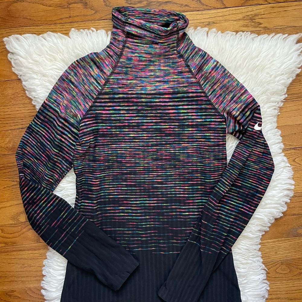 Nike Pro Hyperwarm Colorful Striped Long Sleeve Turtleneck